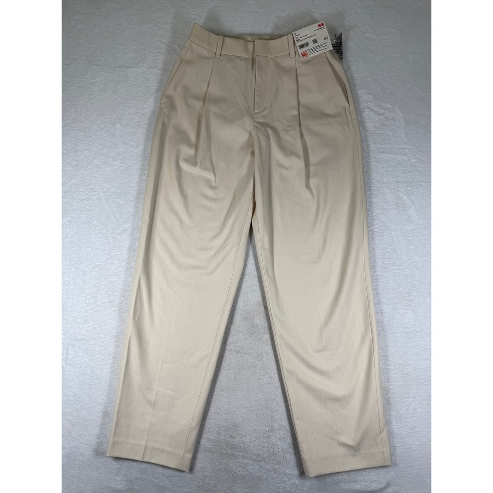 Uniqlo Women Heattech Pleated Tapered Pants Natural Beige 221-463664 XS NWT